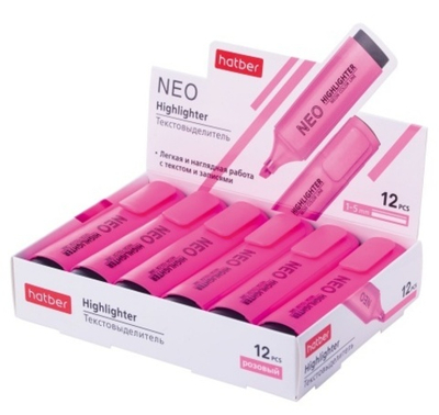 Текстовыделитель Hatber NEO флюоресцентные чернила клиновидный пишущий узел Розовый