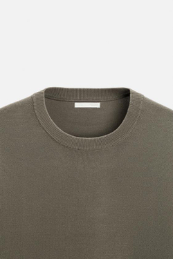 ZARA СВИТЕР ИЗ СМЕСОВОГО ХЛОПКА С РЕЛЬЕФНЫМ УЗОРОМ, РЫЖЕВАТО-КОРИЧНЕВЫЙ