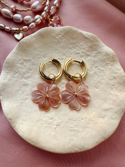 Серьги Цветы из розового перламутра