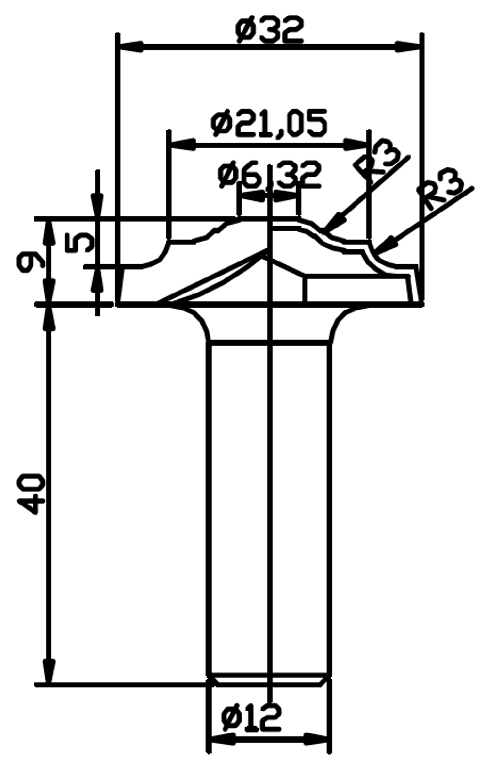 PCD профильная фреза D.32x12 9x40 Z2