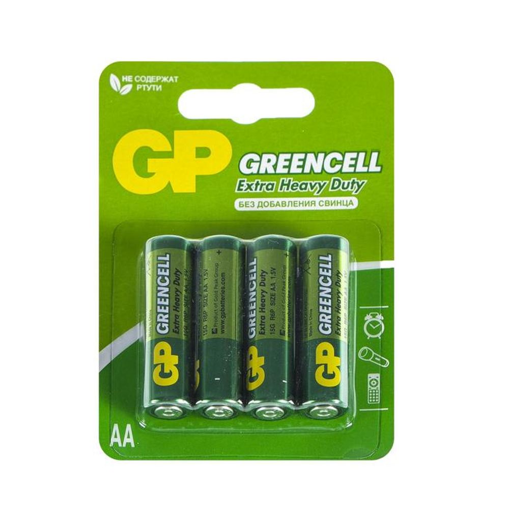 Батарейка солевая GP Greencell, AA, R6-4BL, 1.5 В, 4 шт