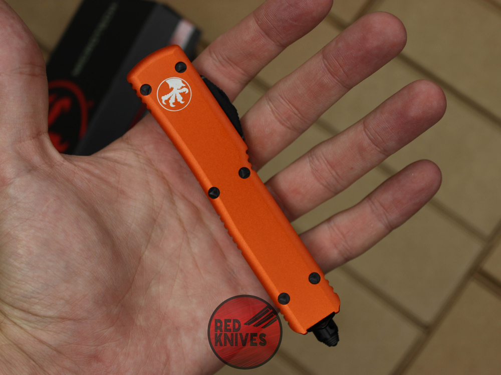 Нож Microtech Ultratech Helhound H/E - оранжевая рукоять, черный клинок RK-363