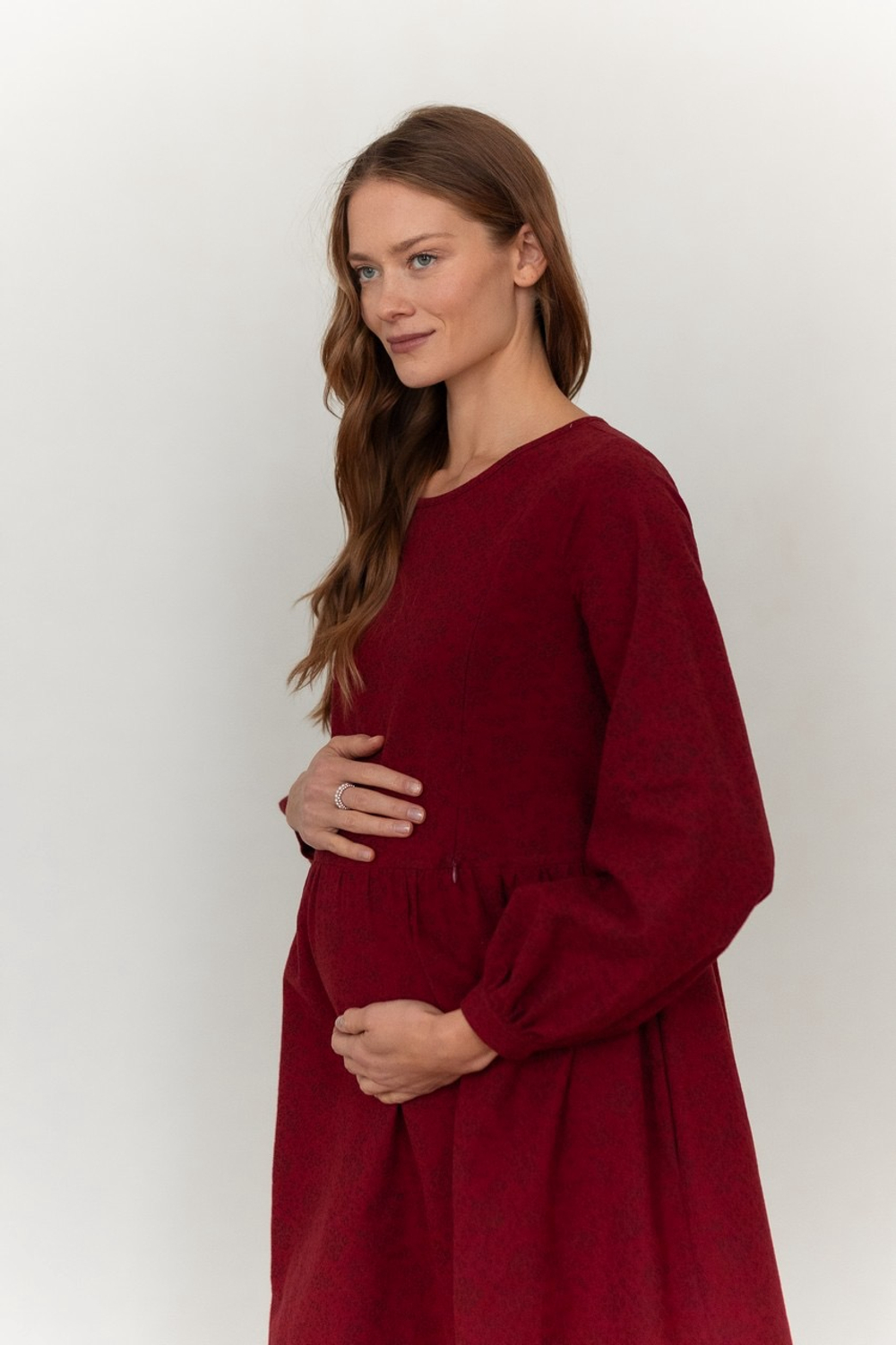 Платье Аврора из фланели для беременных и кормящих, Вишневый с цветами