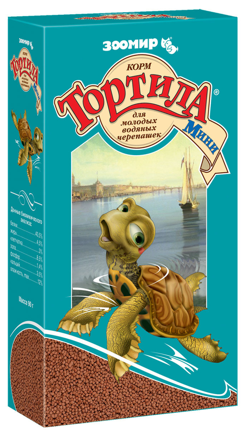 Зоомир Тортила-М Крепкий панцирь корм Гранулированный с Кальцием, для Водяных черепах 90 гр.