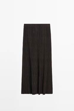 Massimo Dutti Плиссированная юбка миди в полоску, шоколадный