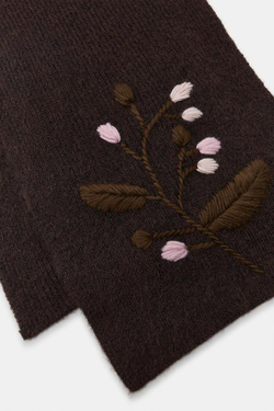 ZARA ТРИКОТАЖНЫЙ ШАРФ С ЦВЕТОЧНОЙ ВЫШИВКОЙ, КОРИЧНЕВЫЙ