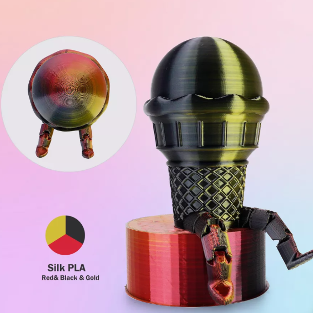 Трехцветный пластик PLA Silk Tri-Color 1.75 мм 1 кг (красный, черный, золотой)