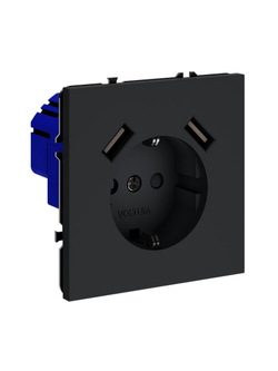 Розетка 1-м СП S70 16А с USB A+A с заземл. защ. шторки механизм графит Voltum VLS040407
