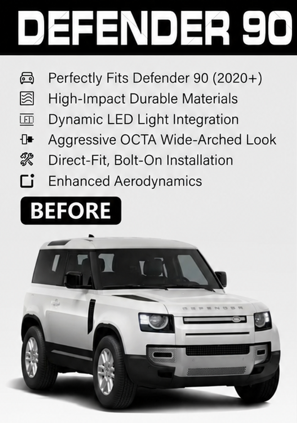 Широкий обвес OCTA для Land Rover Defender 90 L663 2020+ Лэнд Ровер Дефендер