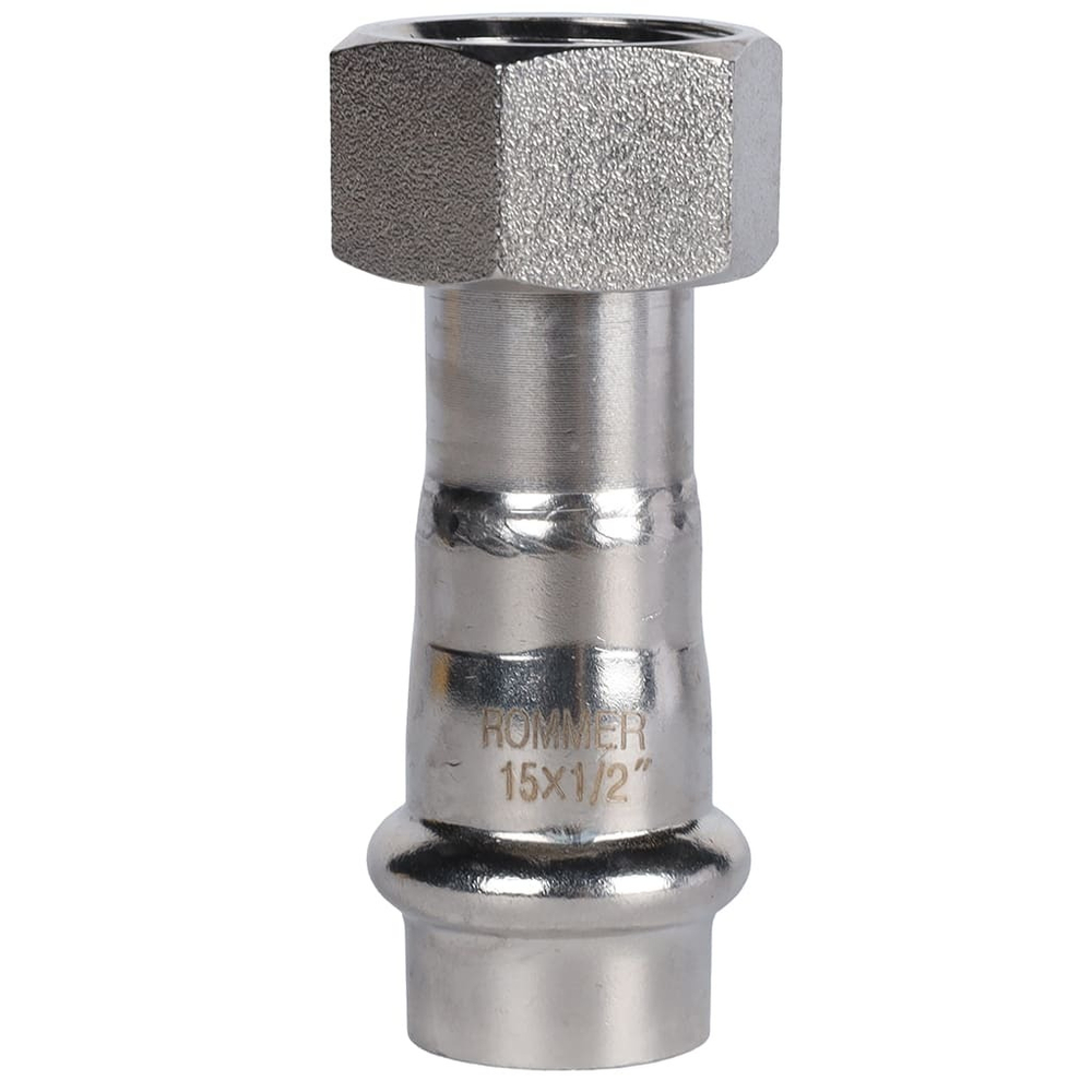 ROMMER Переходник с накидкой гайкой 15x1/2" из нержавеющей стали прессовой