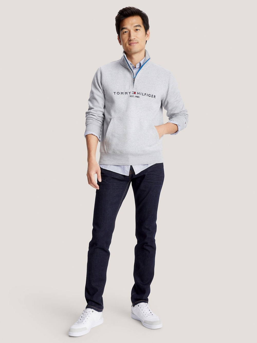 Свитшот Tommy Hilfiger Tommy Logo Quater-Zip Grey Heather