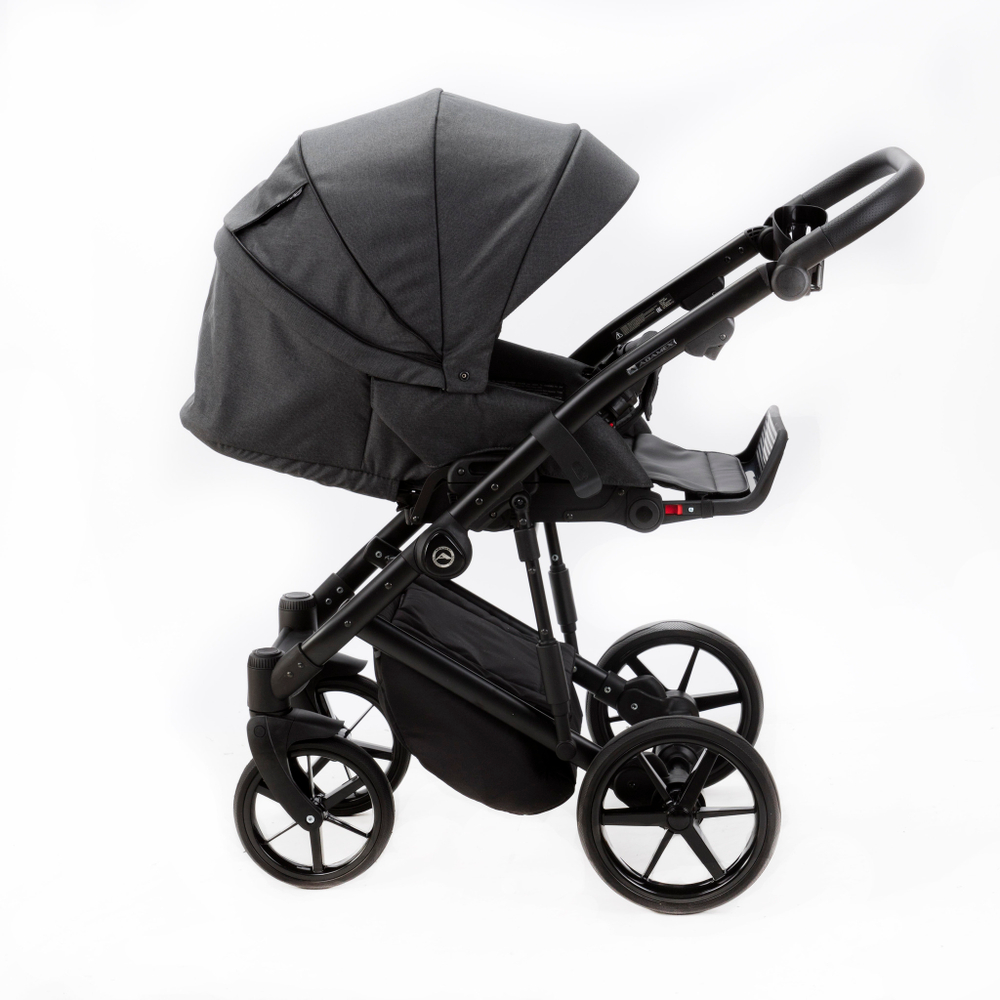 Детская универсальная коляска Adamex MOBI LUX PS-112 (2в1) Графит, Черная экокожа