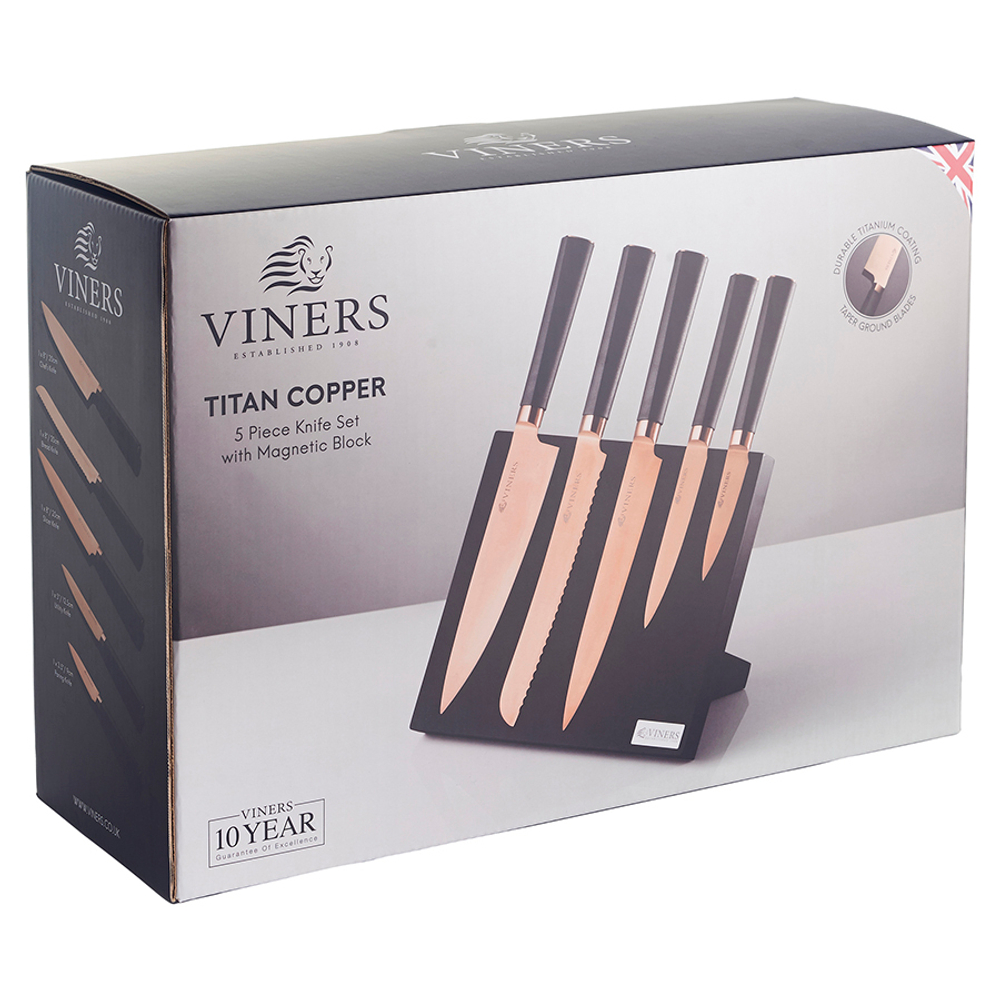 Набор из 5 ножей и подставки titan copper