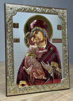 Владимирская БМ, икона прямоугольная без рамки, красное дерево, эмаль 175х225
