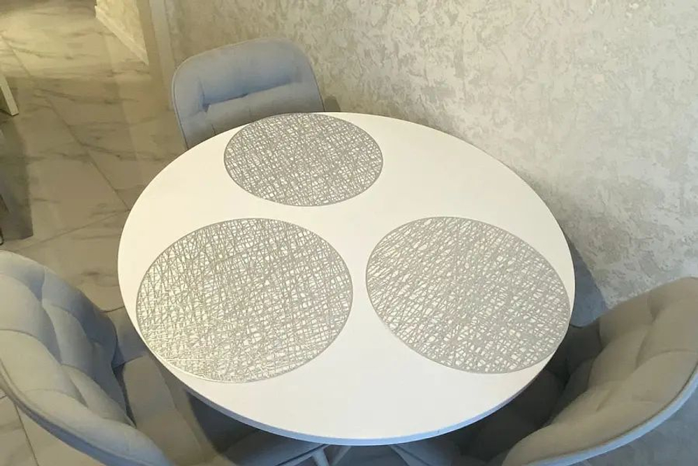 Стол кухонный обеденный круглый Чёрный Муар/Ателье Тёмный Глянец, Диамонд, 90х90х75 см