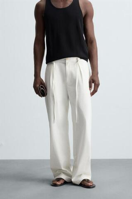 ZARA БРЮКИ RELAXED FIT СО СКЛАДКАМИ, ЭКРЮ