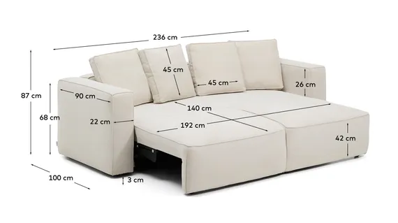 3-местный диван-кровать Marela бежевый шенилл 236 см