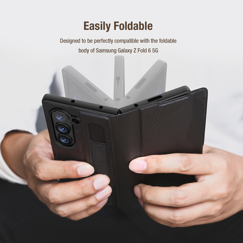 Кожаный чехол от Nillkin для Samsung Galaxy Z Fold 6 5G, серия Aoge Leather Case с эластичным карманом для хранения S-pen