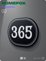 Номерок на дверь квартиры 365, для кабинета, офиса, шильдик 9 х 7 см, черный, Айдентика Технолоджи