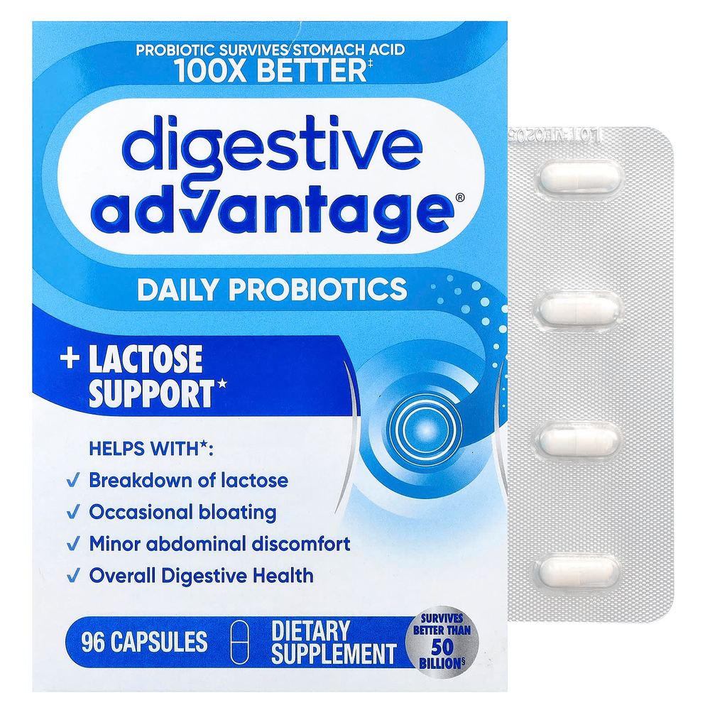 Schiff, Digestive Advantage®, пробиотики для ежедневного приема и поддержка лактозы, 96 капсул