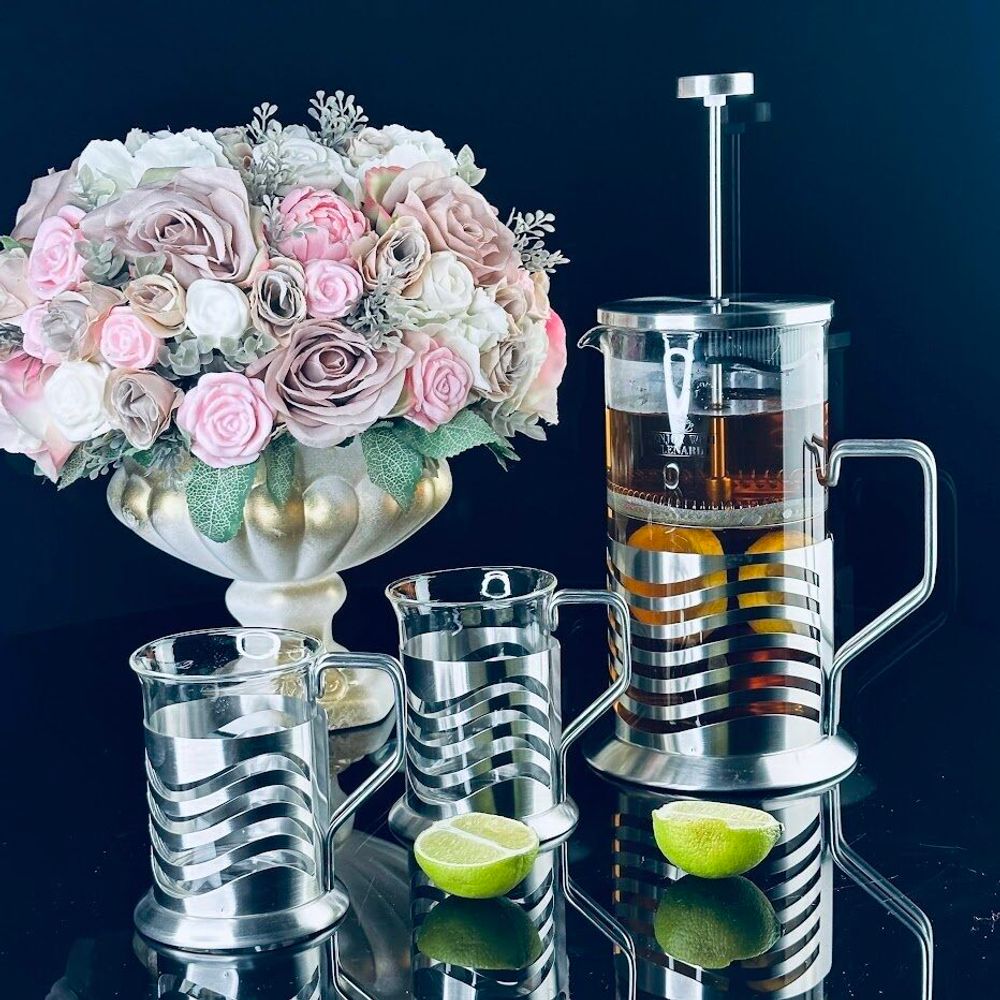 Lenardi 139-038 Френч-пресс 1000мл. и 2 стакана 200мл. в под.уп.(х12)Стекло