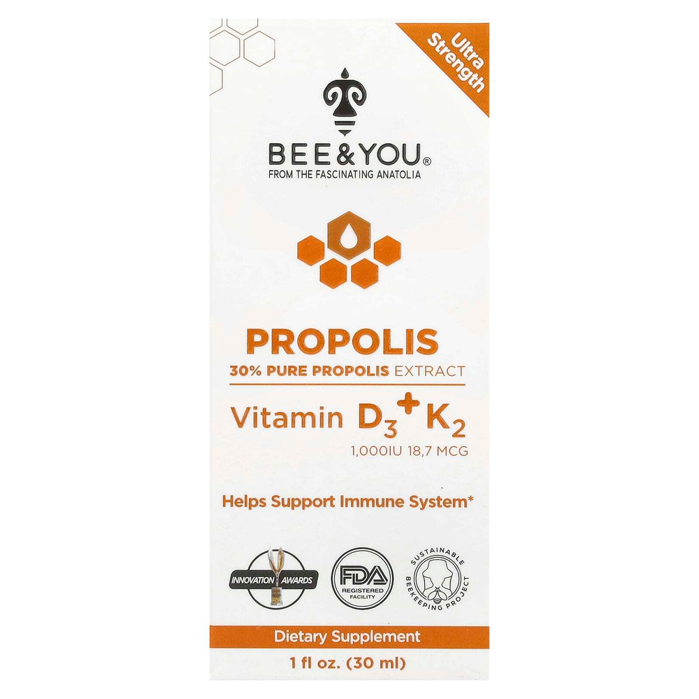 Bee & You, Прополис, витамины D3 и K2, 30 мл (1 жидк. Унция)