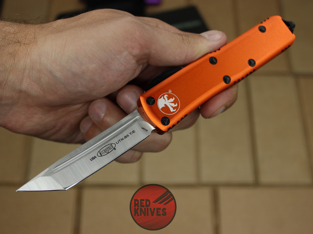 Нож Microtech UTX-85 T/E - оранжевая рукоять, танто клинок, сатин RK-394