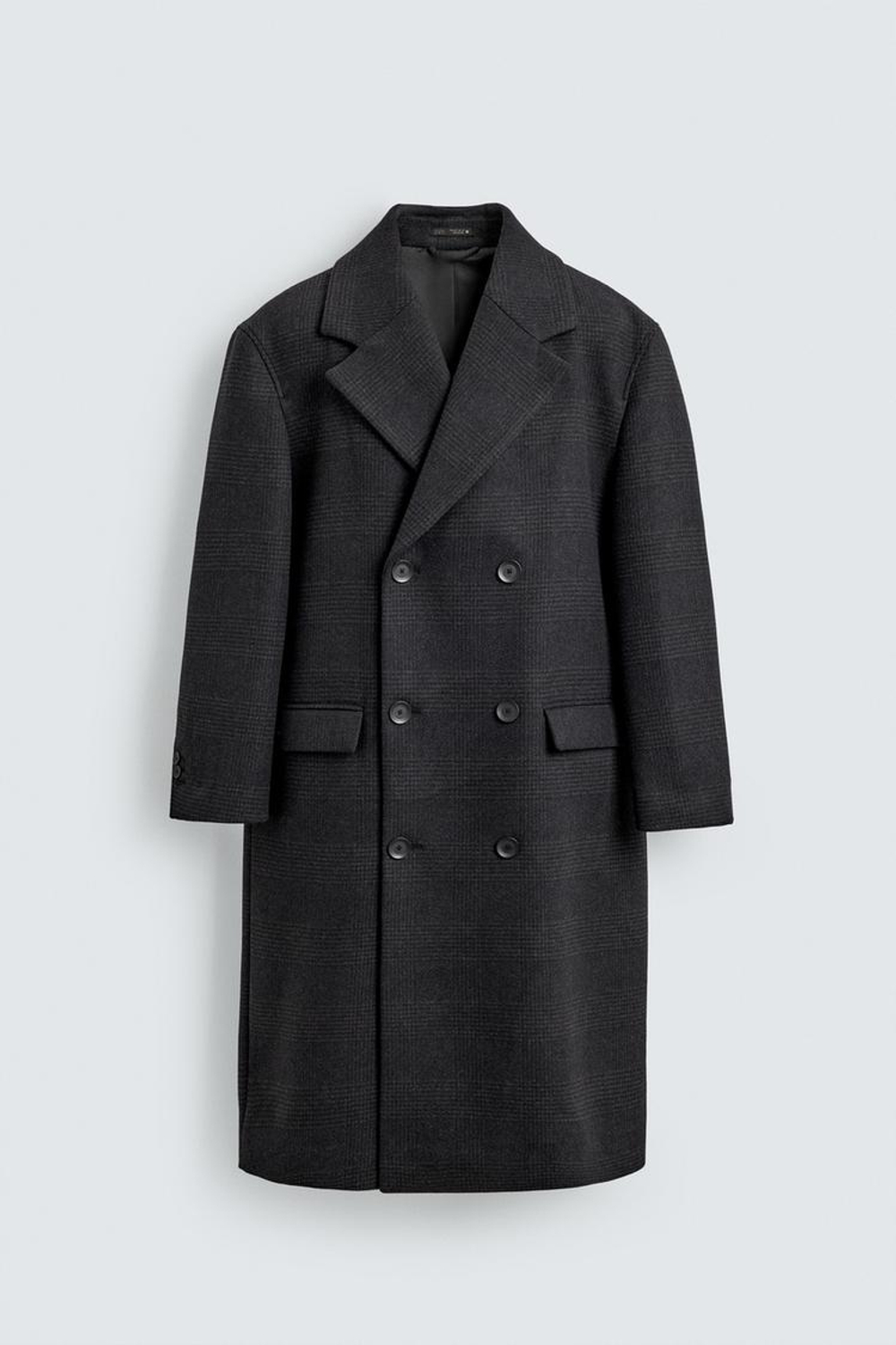 ZARA ДВУБОРТНОЕ КЛЕТЧАТОЕ ПАЛЬТО, ТЕМНО-СЕРЫЙ