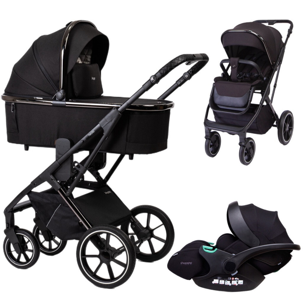 Детская коляска Peppy Tecla 3 в 1 с автокреслом Verona Black Shadow Black Chrome Edition Черный