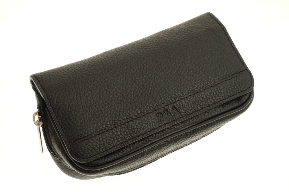 Сумка P&A для 2 трубок и табака, натуральная кожа, черная, подарочная упаковка