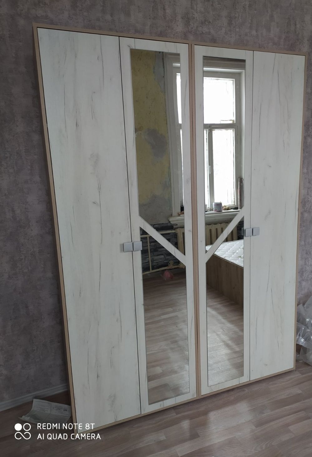 Шкаф 4-х створ. д/белья и одежды Ольга-17 дуб крафт серый/дуб крафт белый