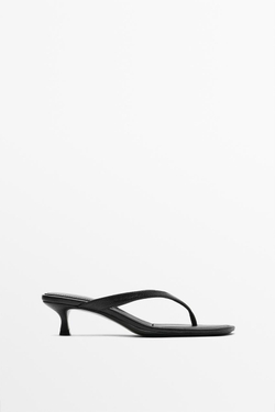 Massimo Dutti Кожаные сандалии на каблуке, черный