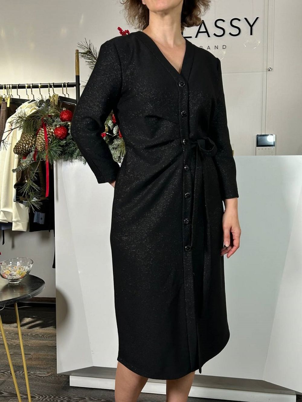 Платье на запах с люрексом