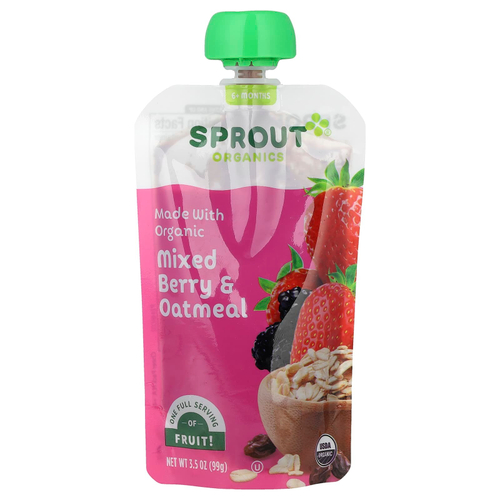 Sprout Organics, детское питание, для детей от 6 месяцев, ягодно-овсяное ассорти, 99 г (3,5 унции)