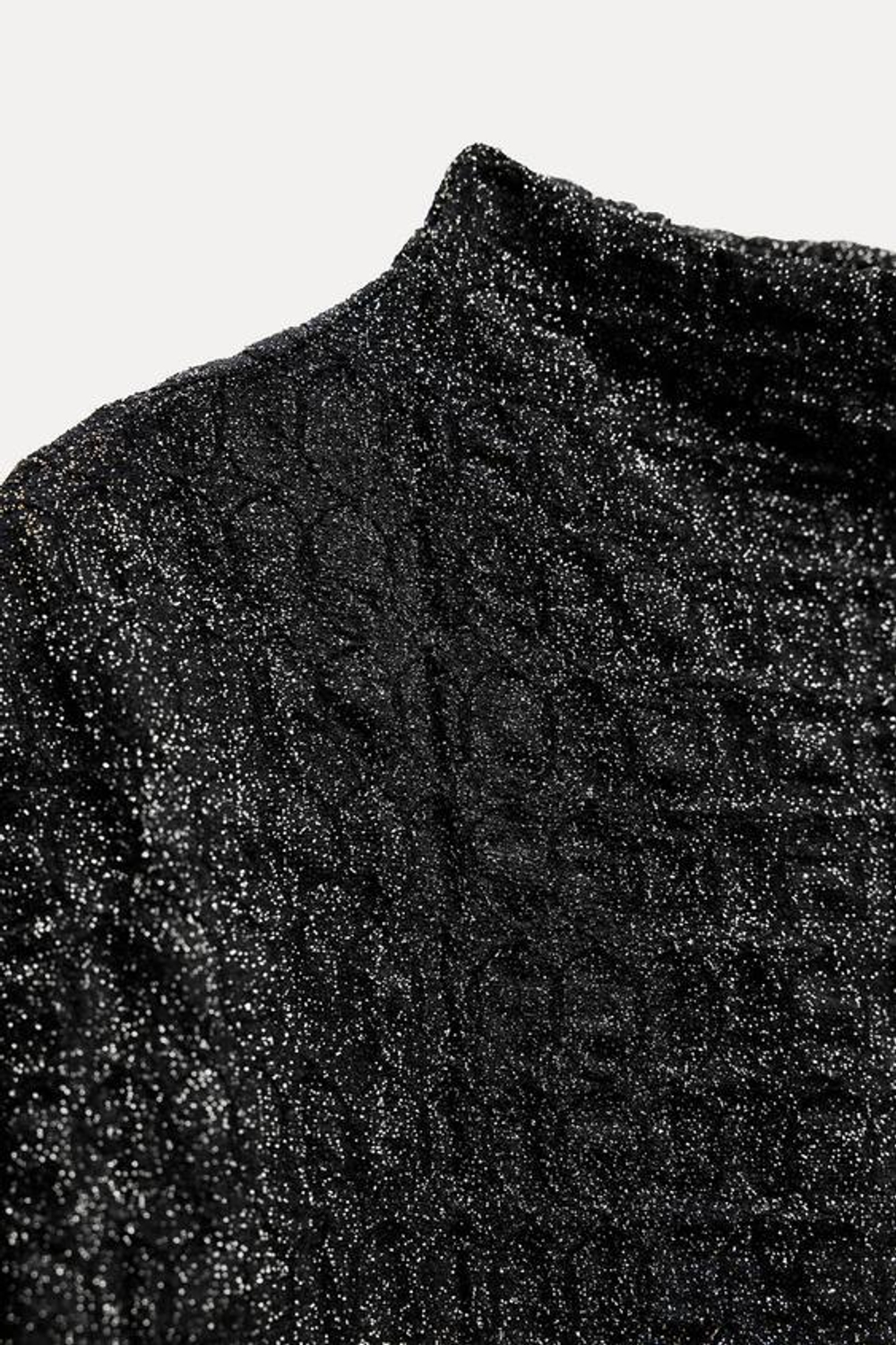 ZARA ТОП С МЕТАЛЛИЗИРОВАННОЙ НИТЬЮ И РЕЛЬЕФНЫМ УЗОРОМ НА ТКАНИ, ЧЕРНЫЙ