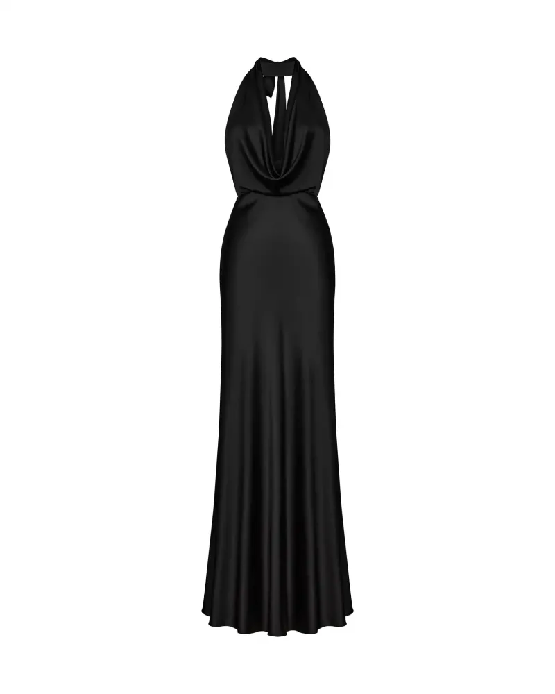 Alia maxi, платье макси из черного атласа