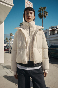 ZARA АНОРАК С КАПЮШОНОМ И ИСКУССТВЕННЫМ МЕХОМ WATER REPELLENT WINDPROOF, ЭКРЮ