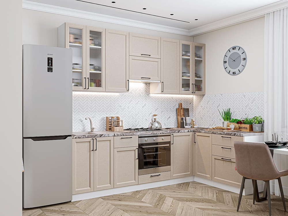 Угловая модульная кухня Сканди-04 Cream Silkwood - Белый 2340*2650/1590*600