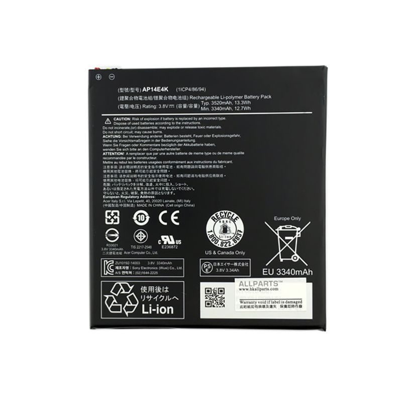 Аккумулятор для Acer Iconia One B1-750 (AP14E4K) 3520 mAh