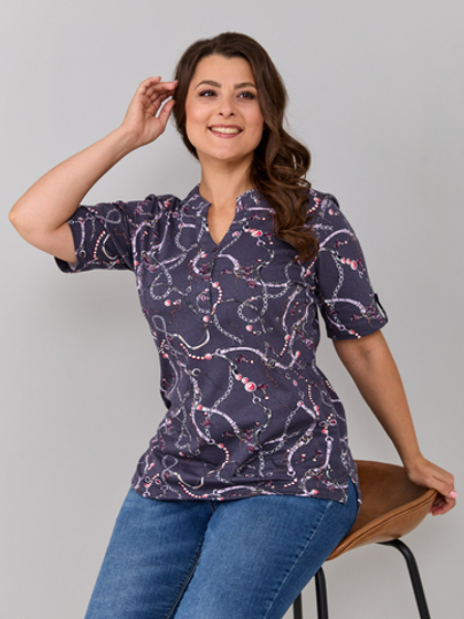 Блузка БЛ-122/серыйремни-цепи