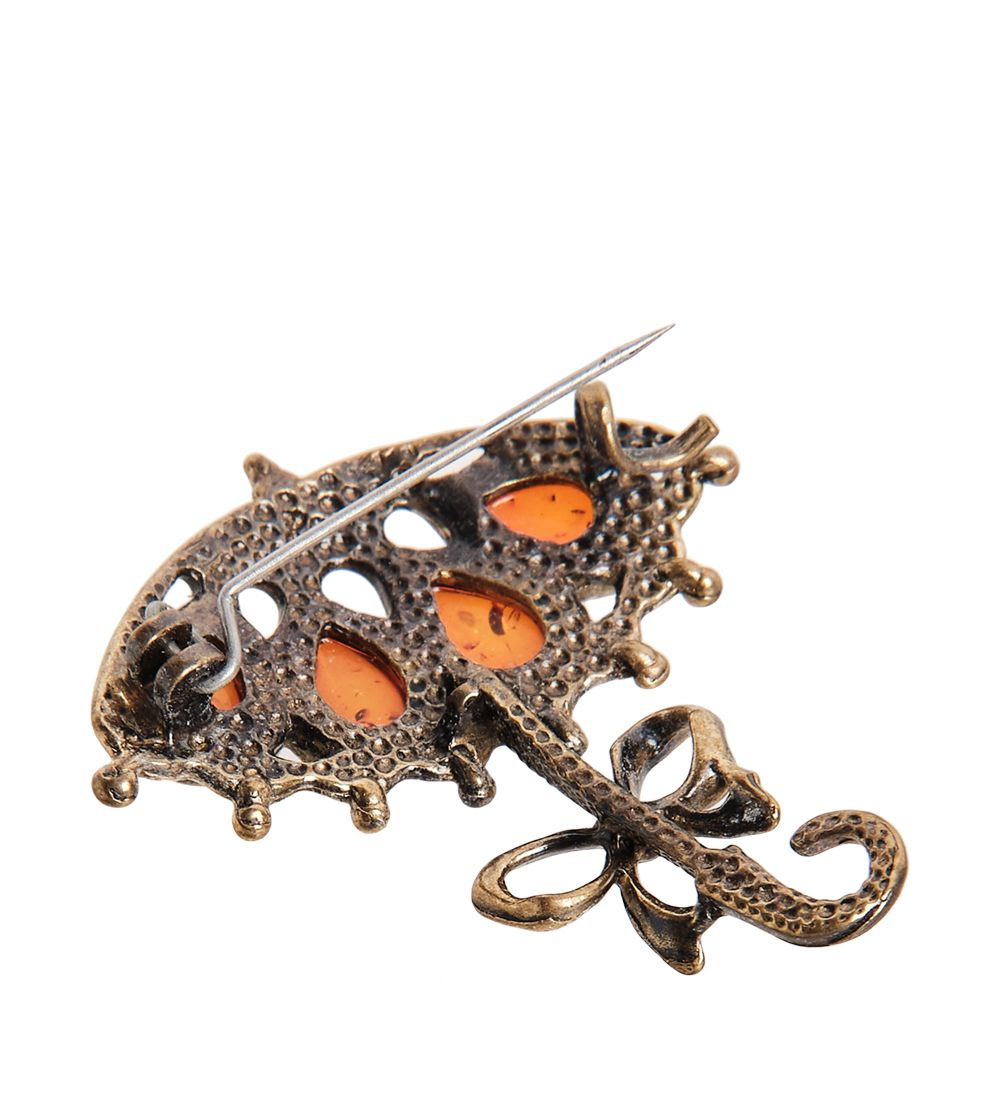 AM-2090 Брошь «Зонт ажурный» (латунь, янтарь)