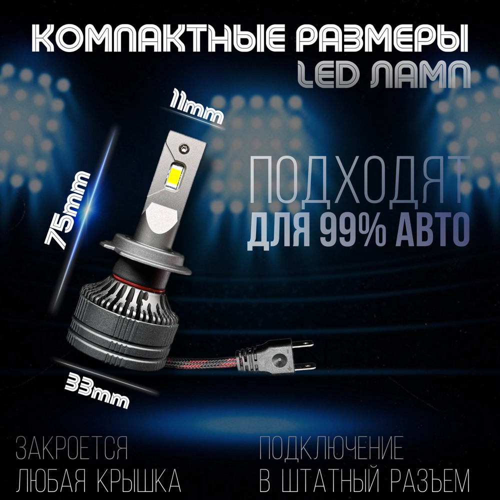 Светодиодные лампы H7, диодные лампы H7 led, 6000к