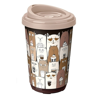 Термостакан с декором 400мл «Кошки» темно-бежевый