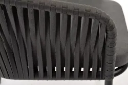 "Бордо" стул плетеный из роупа, каркас алюминий темно-серый (RAL7024) муар, роуп серый 15мм, ткань темно-серая 019