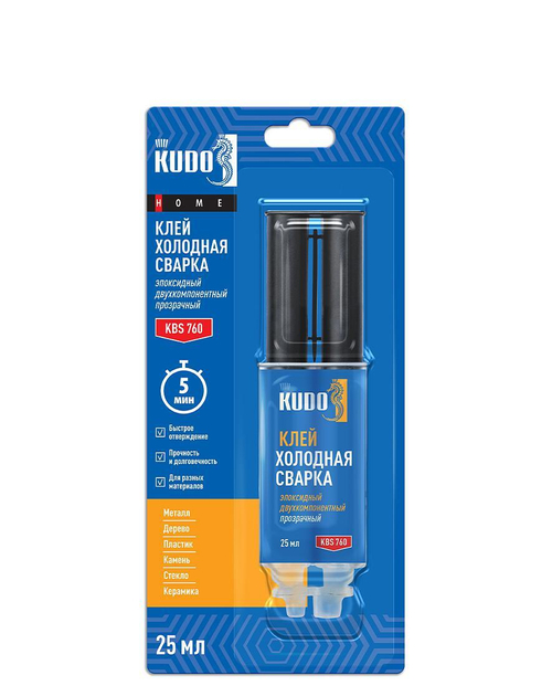 Клей эпоксидный двухкомпонентный прозрачный KUDO HOME, 25 мл