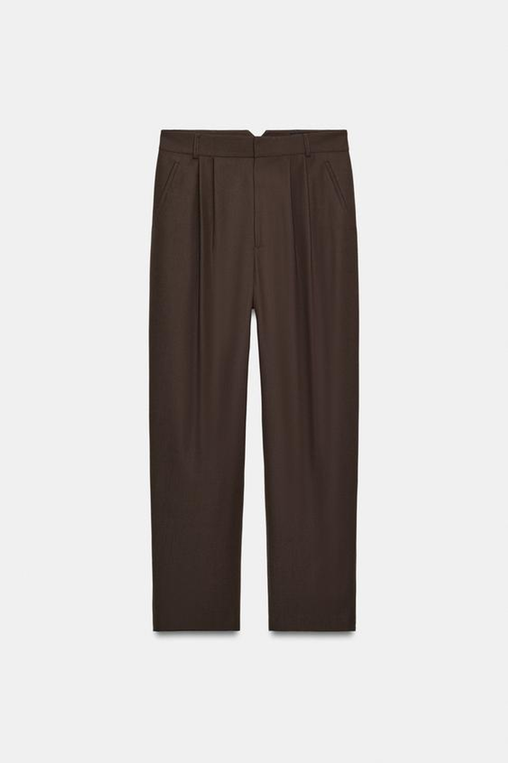 ZARA БРЮКИ С ЗАЩИПАМИ ИЗ ШЕРСТЯНОЙ СМЕСИ — ZW COLLECTION, СЕРО-КОРИЧНЕВЫЙ