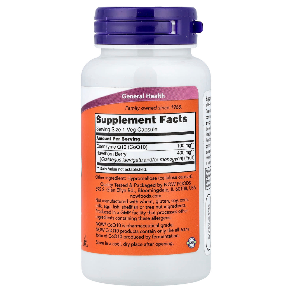 NOW Foods, коэнзим Q10 с боярышником, 90 вегетарианских капсул