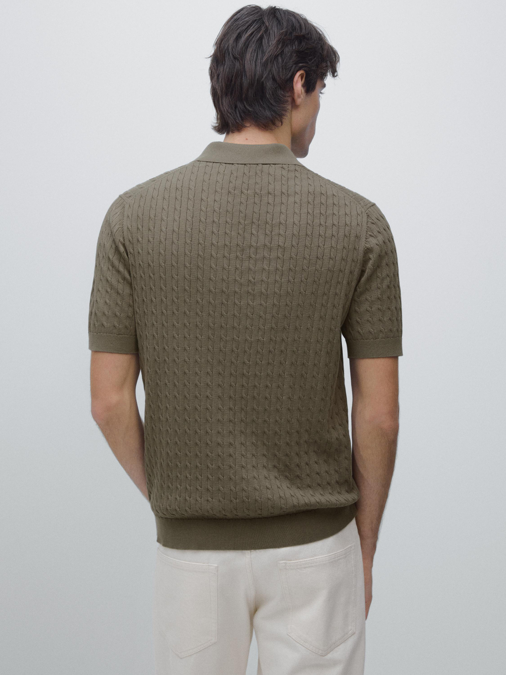 Massimo Dutti Поло из 100% хлопка с узором «косы», хаки