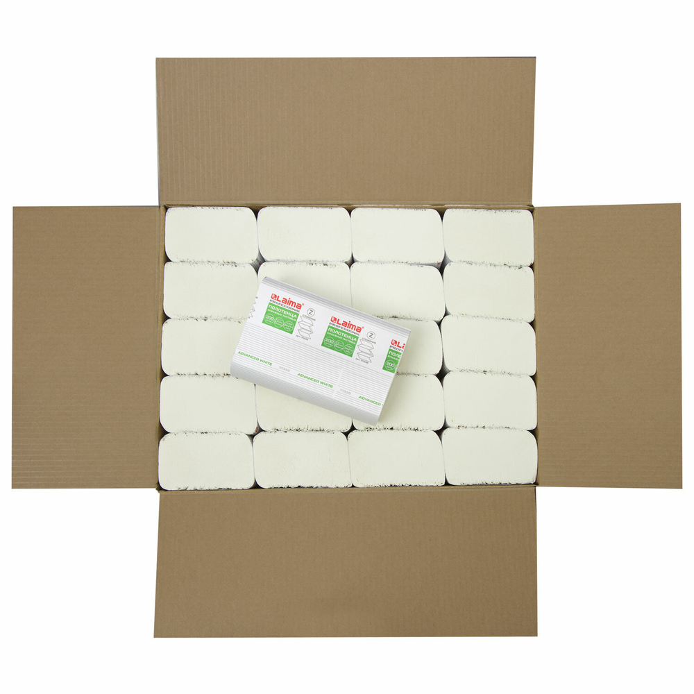 Полотенца бумажные 200 шт., LAIMA (H2) ADVANCED WHITE, 2-слойные, белые, КОМПЛЕКТ 20 пачек, 24×21,5, Z-сложение.