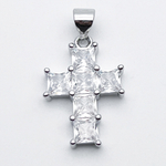 Подвеска Крест, цвет серебро (родий), фианиты, размер 20*14 мм + бейл 5 мм, цена за 1 шт